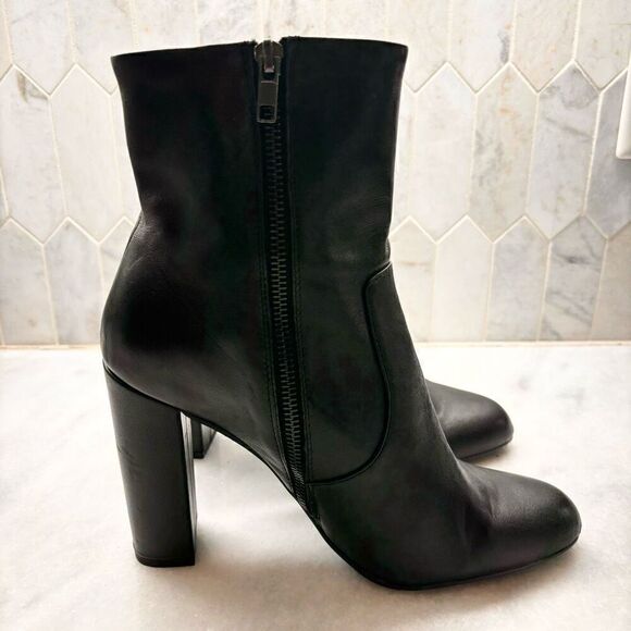 Steve Madden Editor Side Zip Soft Leather High Heel Ankle Boots Black Size 10M - Picture 2 of 5